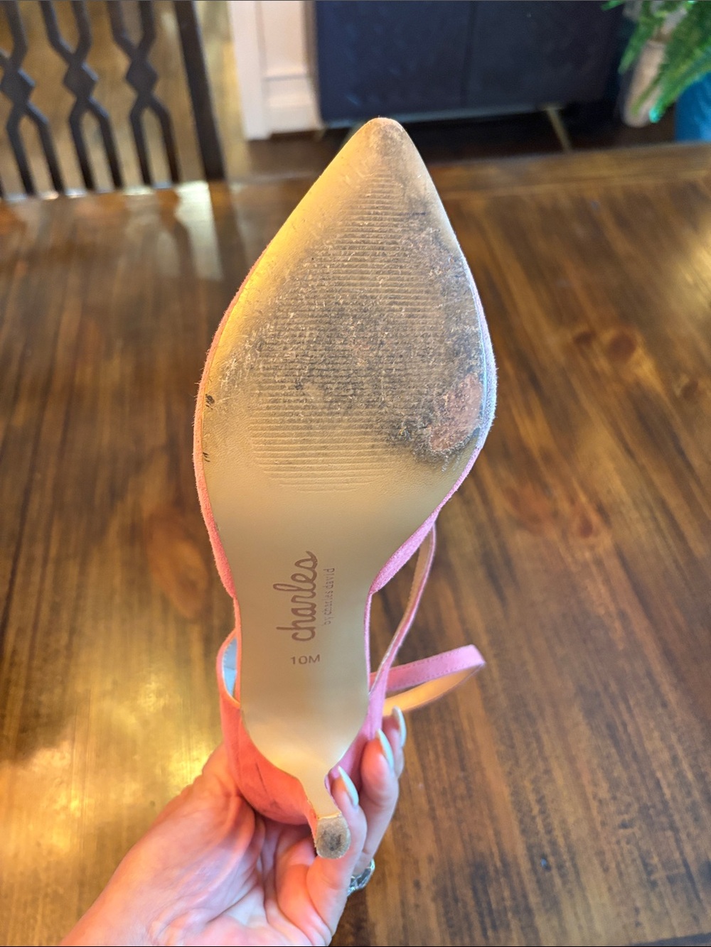 Charles by Charles David Coral Pink Suede Strappy Pointed-Toe Heels - Picture 4 of 7